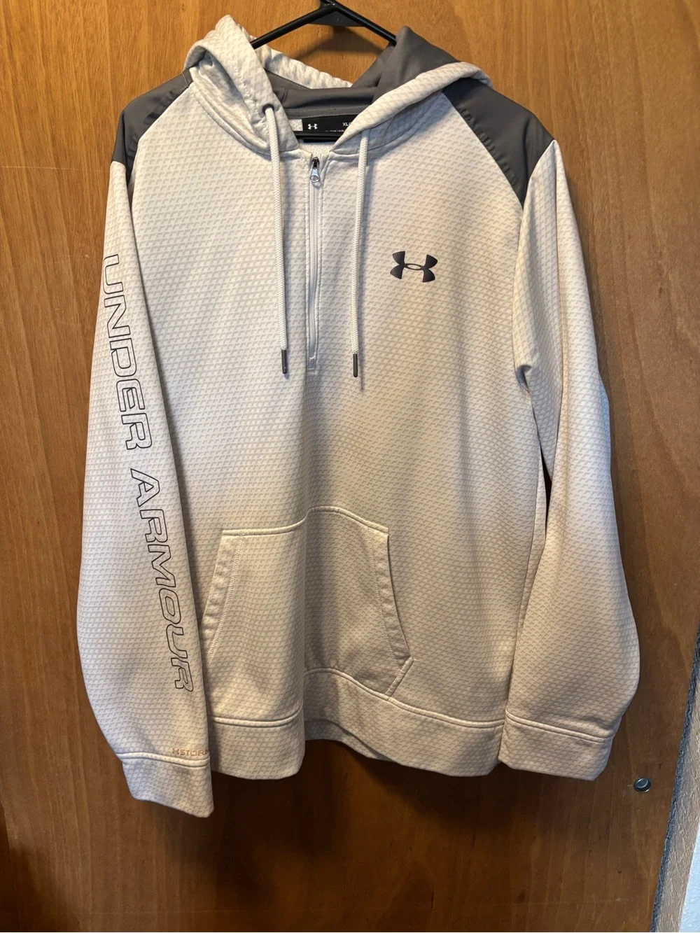 Under Armour Light Gray Pullover Hoodie with Dark Gray Shoulder Panels